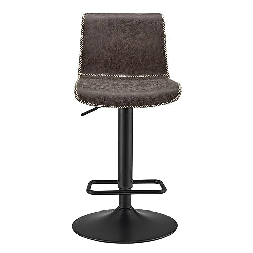 New Pacific Direct Jayden Pu Leather Low Back Gaslift Bar, Set Of 2 Bar & Counter Stools, Vintage Coffee Brown