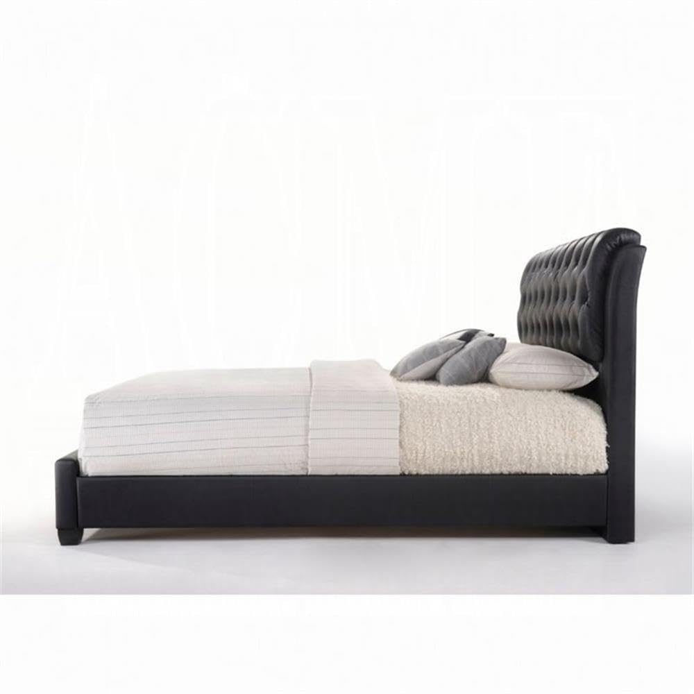 Acme Ireland Tufted Upholstered Faux Leather Queen Panel Bed In Black