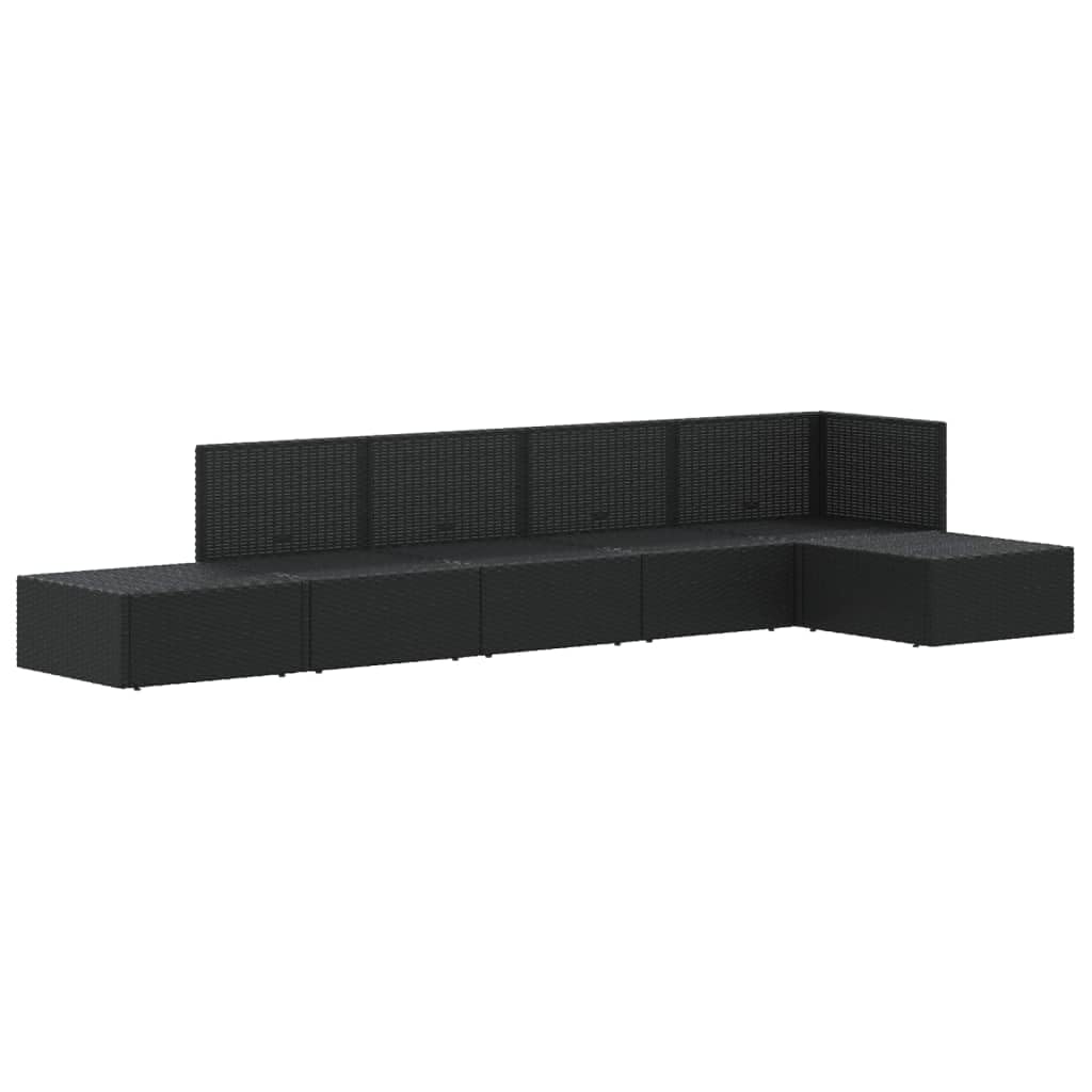 vidaXL Modern Lounge Set with Adjustable Seats - 6 Piece Black Poly Rattan Outdoor Patio Set with Cushions - Weather-Resistant, Easy-to-Clean and Durable