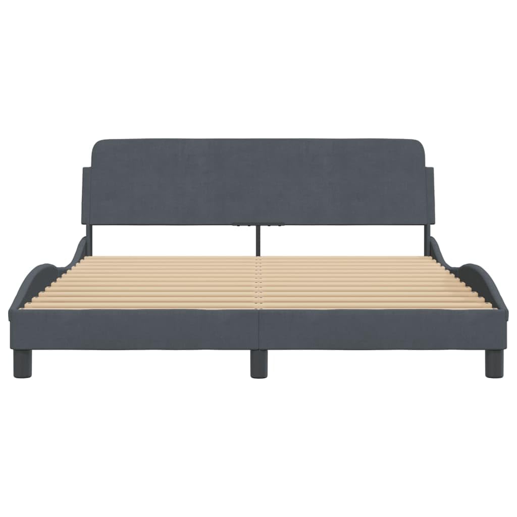vidaXL Double Bed Frame with Headboard - Dark Gray Velvet, Modern Bedroom Furniture, Easy Assembly, 59.8&quot;x79.9&quot;