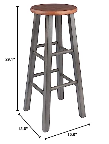 Ergode Wood Ivy Bar Stool - Rustic Teak & Gray | Farmhouse Charm | Solid Wood