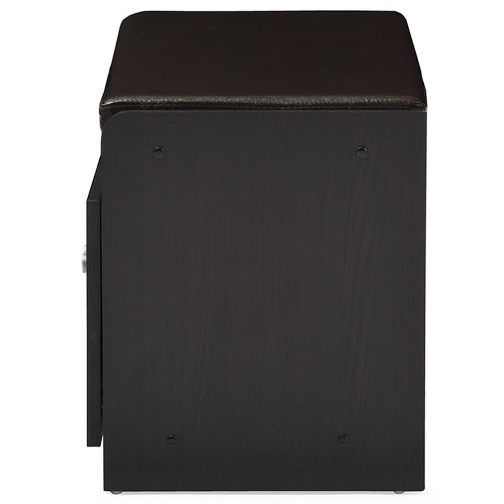 Baxton Studio Margaret Modern & Contemporary Wood 2-Door Shoe Cabinet with Faux Leather Seating Bench, Dark Brown