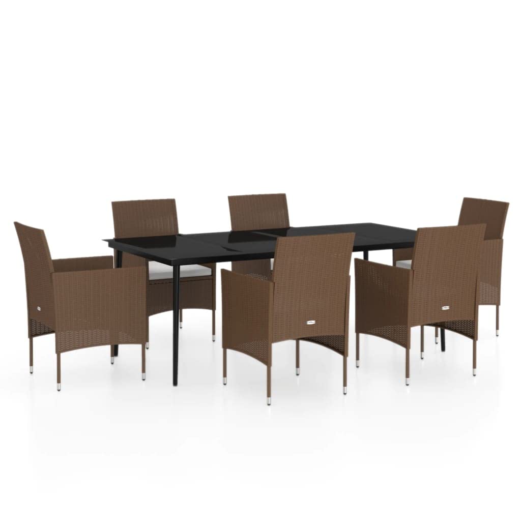 vidaXL Patio Dining Set 7 Piece with Cushions Garden Outdoor Lawn Yard Terrace Balcony Seat Seating Table and Chair Furniture Brown and Black