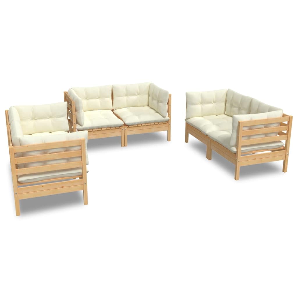 vidaXL Solid Pinewood Patio Lounge Set - 6 Piece Outdoor Furniture with Cream Cushions, Comfortable Corner Sofa Design, Easy Assembly, Customizable Configuration