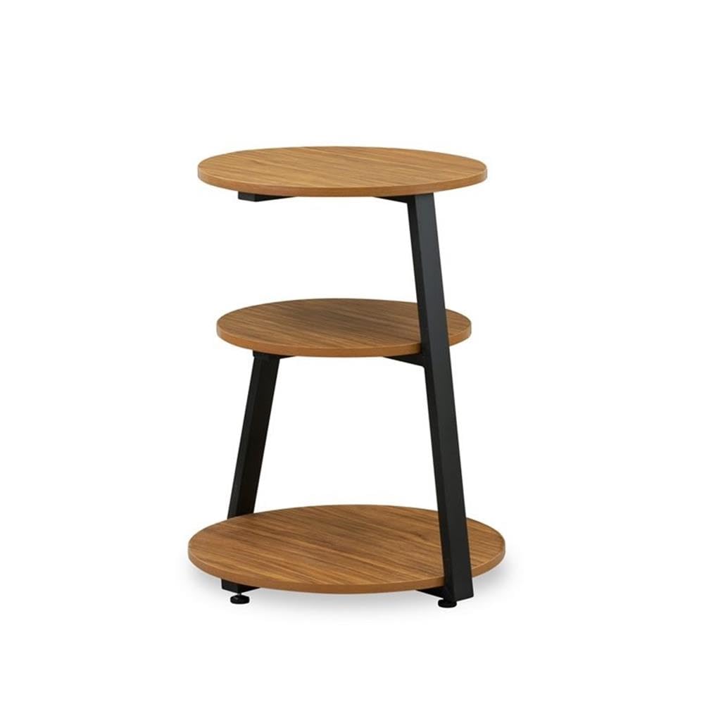 East West Furniture DCETB01 Driscoll Bedside End Table - Round Night Stand with 3 Tier for Living Room, 22 Inch Inch, Powder Coating Black Frame and Brown Wood Laminate Top