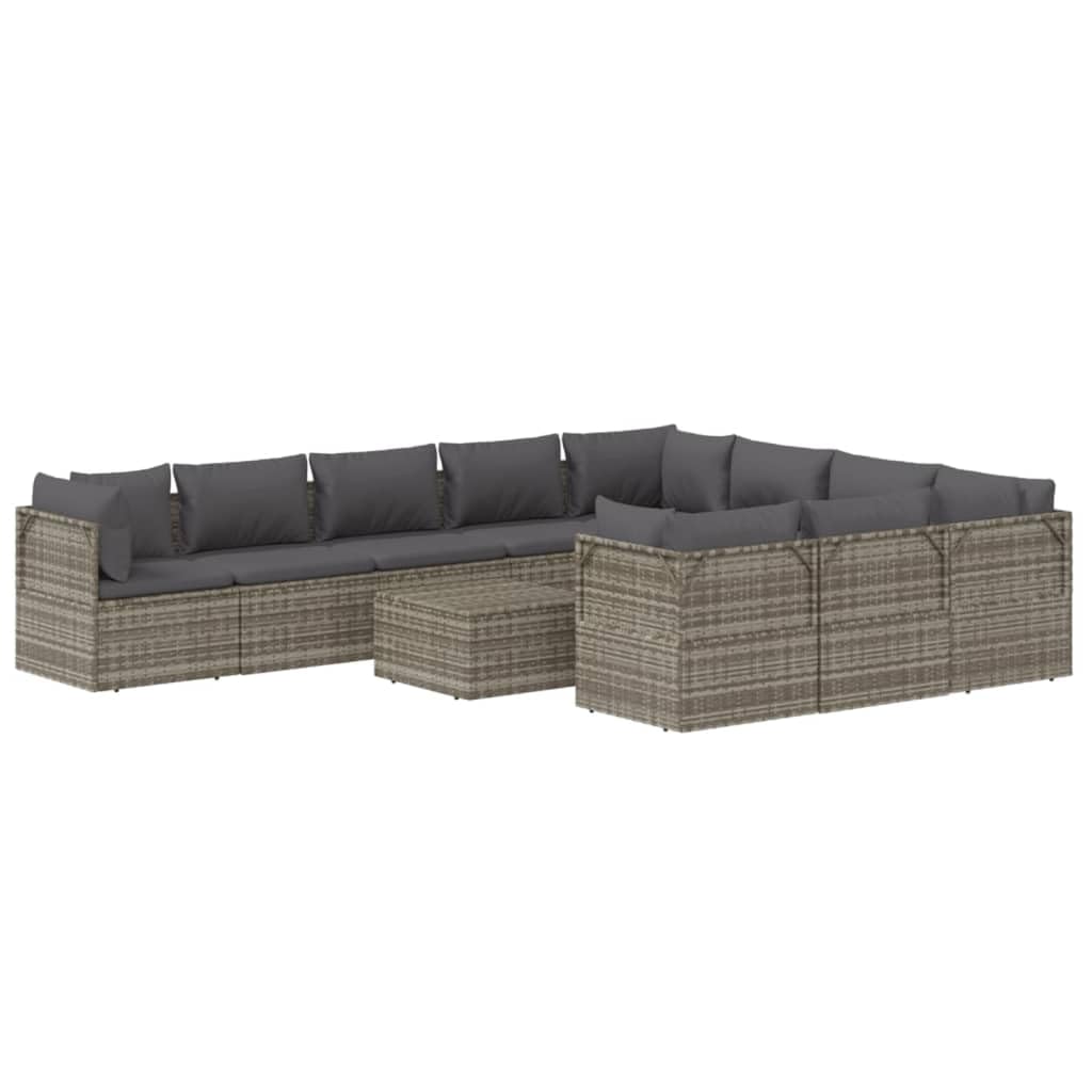 Vidaxl 11-Piece Modern Patio Lounge Set, Comfy Outdoor Furniture With Cushions, Durable Poly Rattan Construction, Ample Storage Space, Easy Assembly, Gray