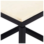 vidaXL White Real Stone Marble Texture Coffee Table - Modern End Table 23.6"x23.6"x13.8" with Black Iron Frame for Living Room, Bedroom, Indoor