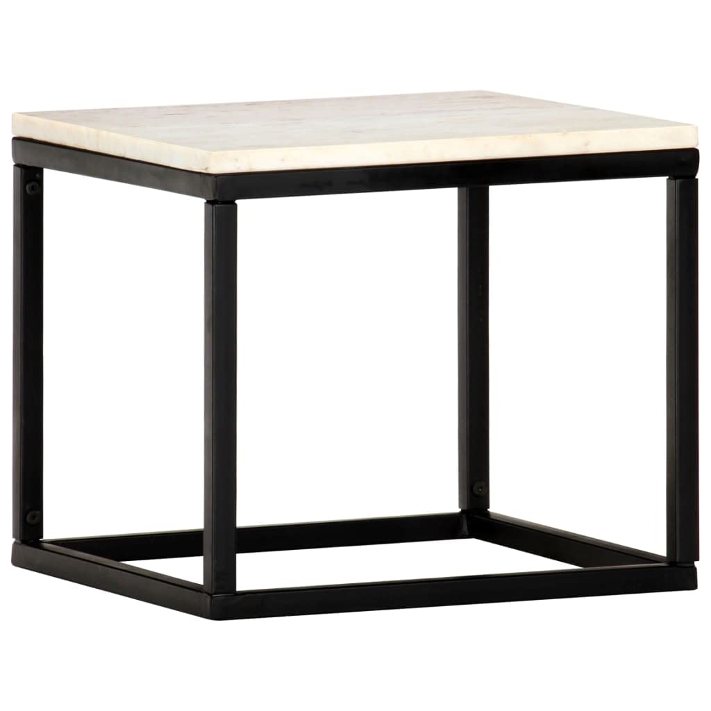 vidaXL White Real Stone Marble Texture Coffee Table - Square Modern Side Table with Iron Frame for Living Room, Lounge, Office Furniture