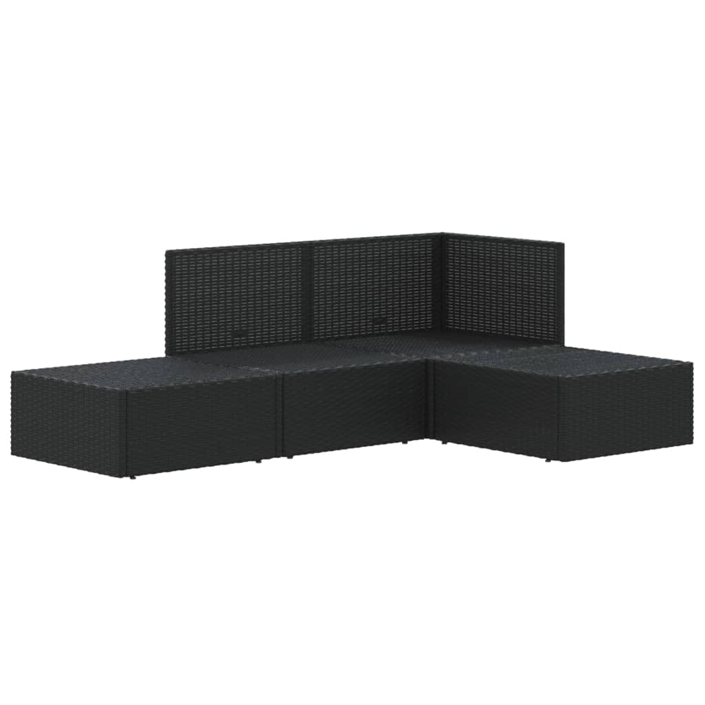 vidaXL Patio Lounge Set with Adjustable Corner Sofa - 4 Piece Black Poly Rattan Set with Thick Cushions and Weather-Resistant Frame, Modular and Easy-to-Clean