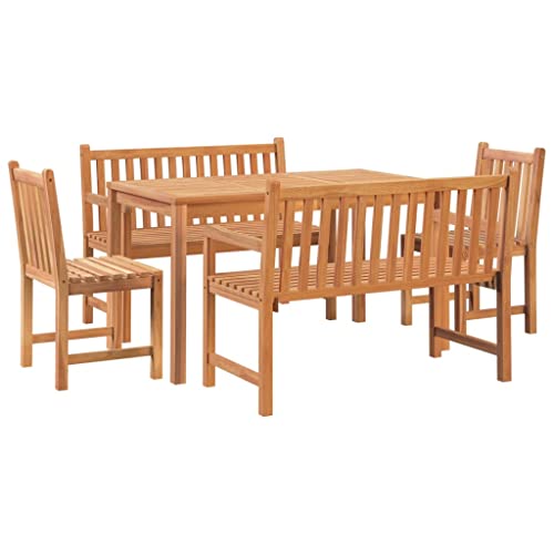 vidaXL Solid Wood Teak Patio Dining Set 5 Piece Garden Outdoor Terrace Balcony Backyard Folding Dinner Dinette Table and Chair Furniture