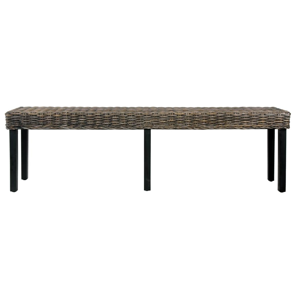 vidaXL Bench 63&quot; Black Natural Kubu Rattan and Solid Mango Wood