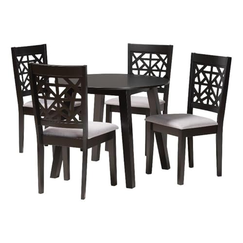 Baxton Studio Aiden Modern Grey Fabric and Dark Brown Finished Wood 5-Piece Dining Set