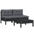vidaXL Solid Pinewood Patio Lounge Set 3 Piece with Anthracite Cushions Garden Outdoor Lawn Yard Terrace Balcony Wooden Seat Seating Furniture