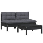 vidaXL Solid Pinewood Patio Lounge Set 3 Piece with Anthracite Cushions Garden Outdoor Lawn Yard Terrace Balcony Wooden Seat Seating Furniture