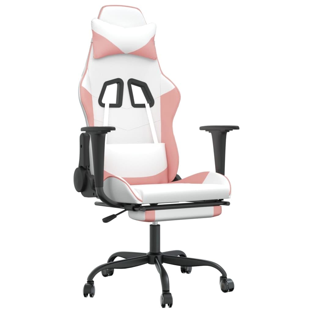 vidaXL Gaming Chair - Adjustable Faux Leather Seat with Footrest, Comfortable Foam Filling, White and Pink Gaming Chair, Modern Design, Home Office Gaming Furniture
