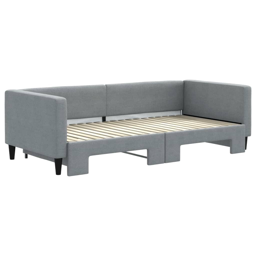 vidaXL Light Gray Daybed with Trundle: A Versatile 2-in-1 Sofa and Double Bed Solution, Crafted from Solid Wood and Metal with Fabric Upholstery
