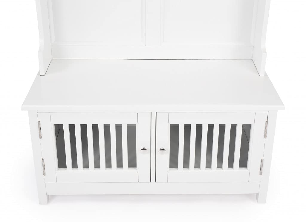 HomeRoots Rubberwood, Mahogany wood, Iron Borya White Hall Tree with Storage