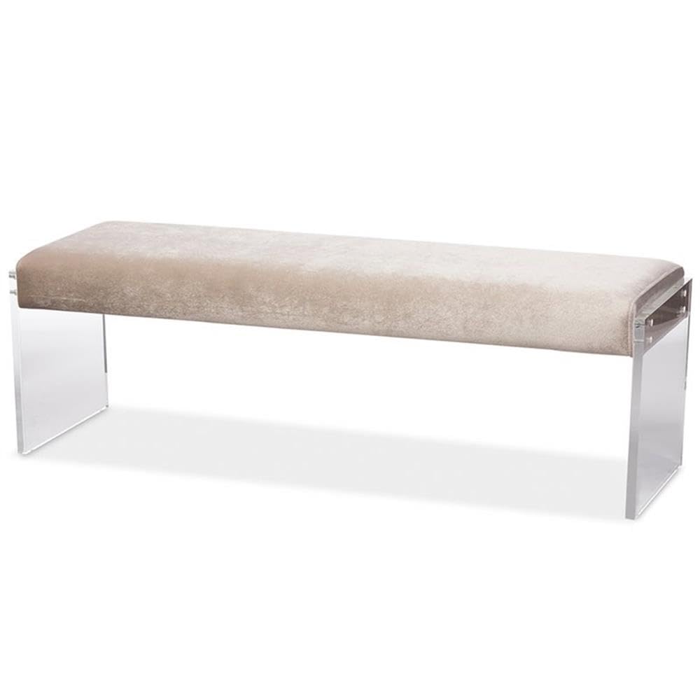 Baxton Studio Hildon Modern and Contemporary Microsuede Fabric Upholstered Luxe Bench with Paneled Acrylic Legs, Beige