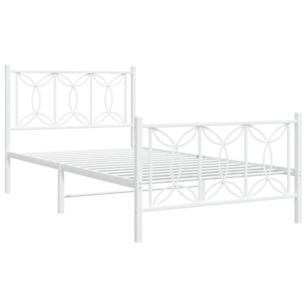 vidaXL Metal Bed Frame with Headboard/Footboard, White, 39.4&quot;x78.7&quot; - Steel, Durable, Extra Storage