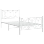 vidaXL Metal Bed Frame with Headboard/Footboard, White, 39.4"x78.7" - Steel, Durable, Extra Storage
