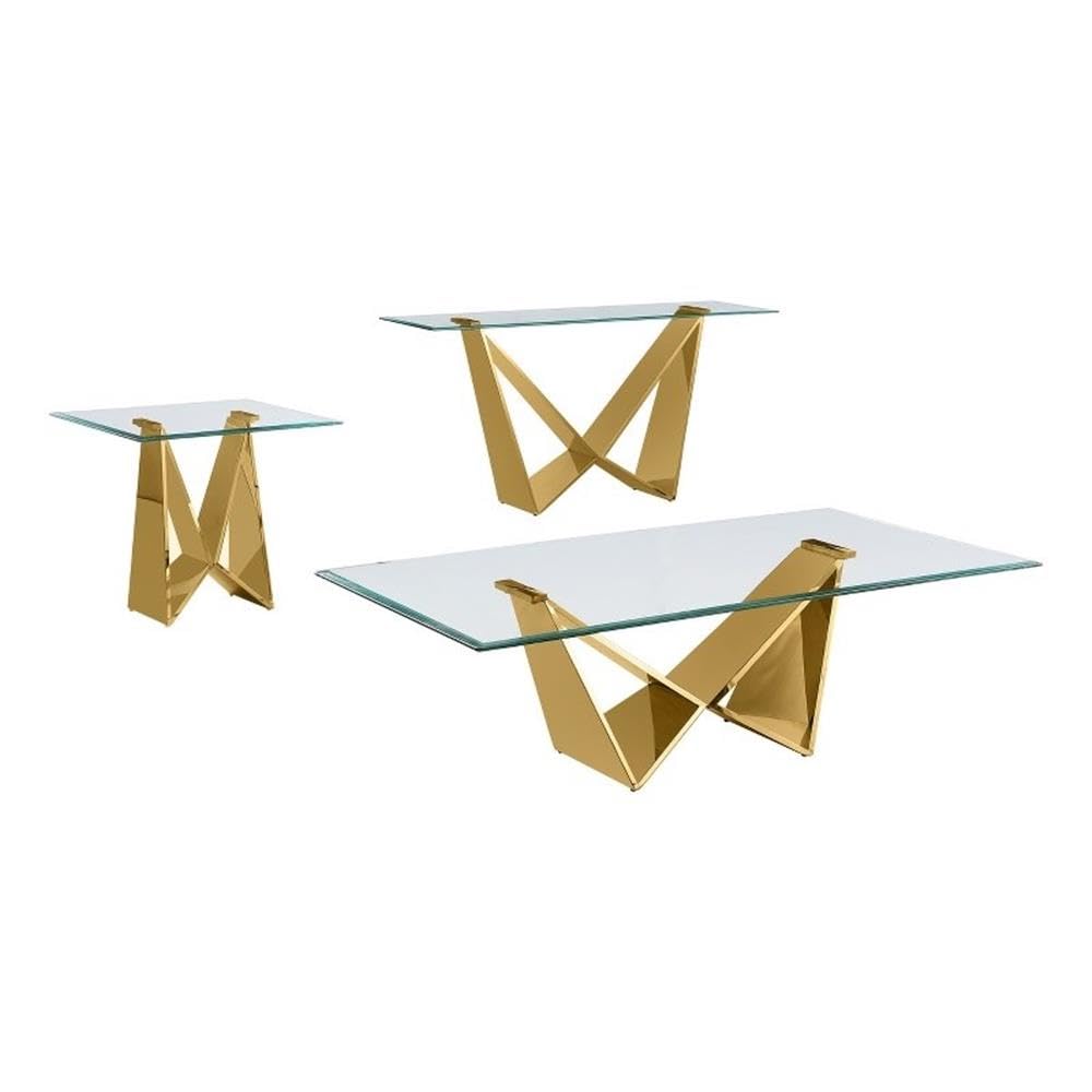 Best Quality Furniture Ct400-1-2 Coffee Table Set, Clear/Gold