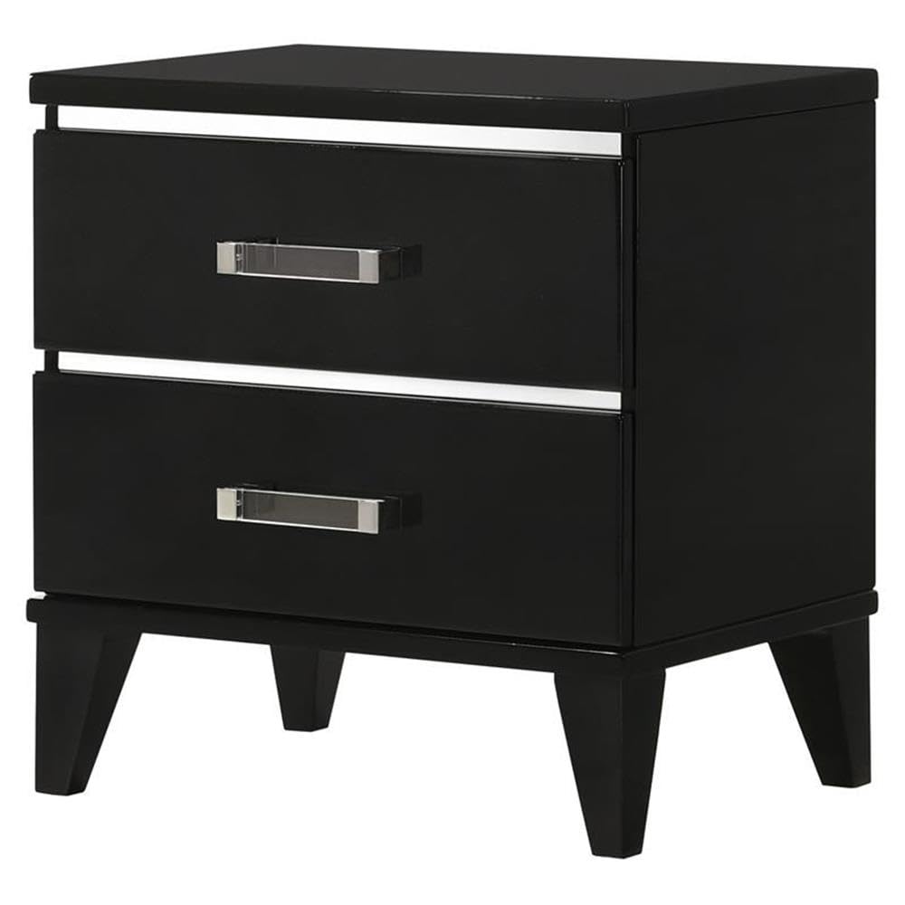 Acme Chelsie Wooden 2-Drawer Nightstand with Acrylic Bar Handles in Black