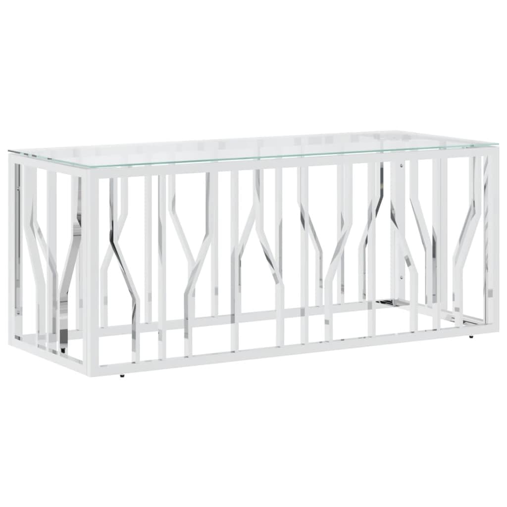 vidaXL Stainless Steel and Glass Coffee Table - Modern Silver Rectangular Side Table for Living Room - Durable, Rust-Resistant, and Easy to Clean