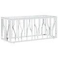 vidaXL Stainless Steel and Glass Coffee Table - Modern Silver Rectangular Side Table for Living Room - Durable, Rust-Resistant, and Easy to Clean