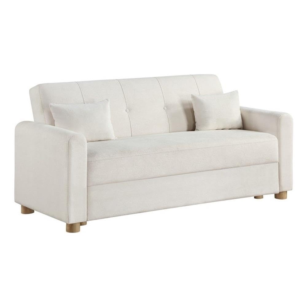 Lilola Home Thomas 66" W White Fabric Convertible Sleeper Loveseat with Storage