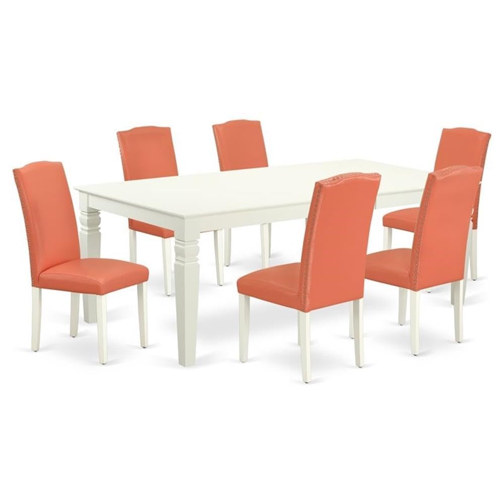 East West Furniture Lgen7-Lwh-78 7 Piece Dining Set Consist Of A Rectangle Dining Room Table With Butterfly Leaf And 6 Pink Flamingo Faux Leather Upholstered Chairs, 42X84 Inch, Linen White