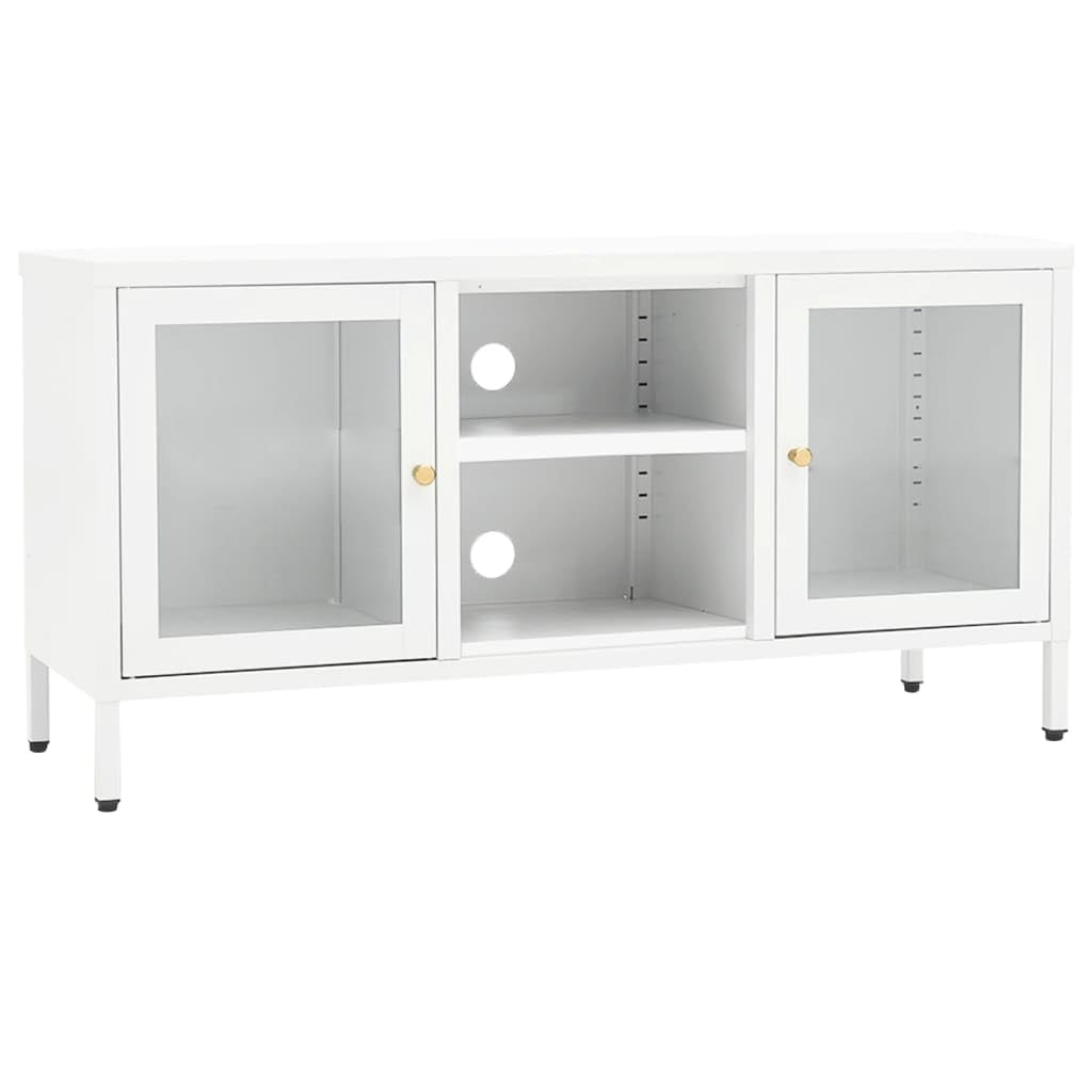 vidaXL - Modern TV Stand and Cabinet with Adjustable Shelf and Feet, White Powder-Coated Steel and Tempered Glass, Space-Saving and Easy to Clean, 41.3&quot;x13.8&quot;x20.5&quot;