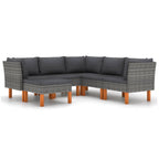 vidaXL 6 Piece Patio Lounge Set - Weather-Resistant PE Rattan and Powder-Coated Steel Frame with Solid Eucalyptus Wood Legs - Gray/Anthracite