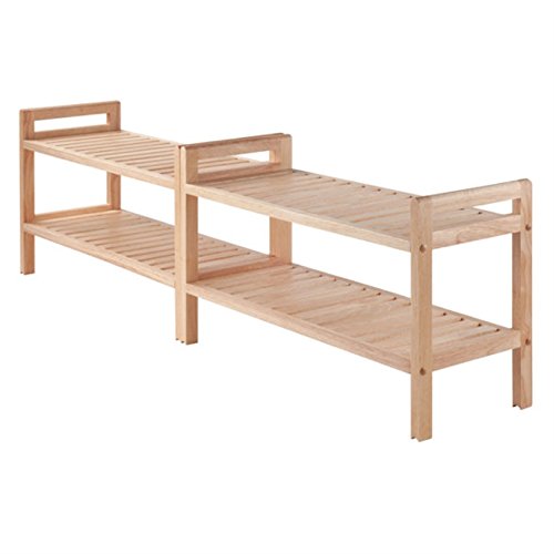 Mercury 2-Piece Stackable Shoe Rack Set - Versatile & Space-Saving Solution for Entryway or Mudroom - Holds 3 Pairs of Shoes per Shelf - Natural Wood Finish - 32'H x 27.2'W x 10.7'D