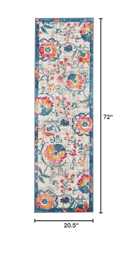HomeRoots 100% Polypropylene 2â?? x 6â?? Ivory and Blue Floral Vines Runner Rug
