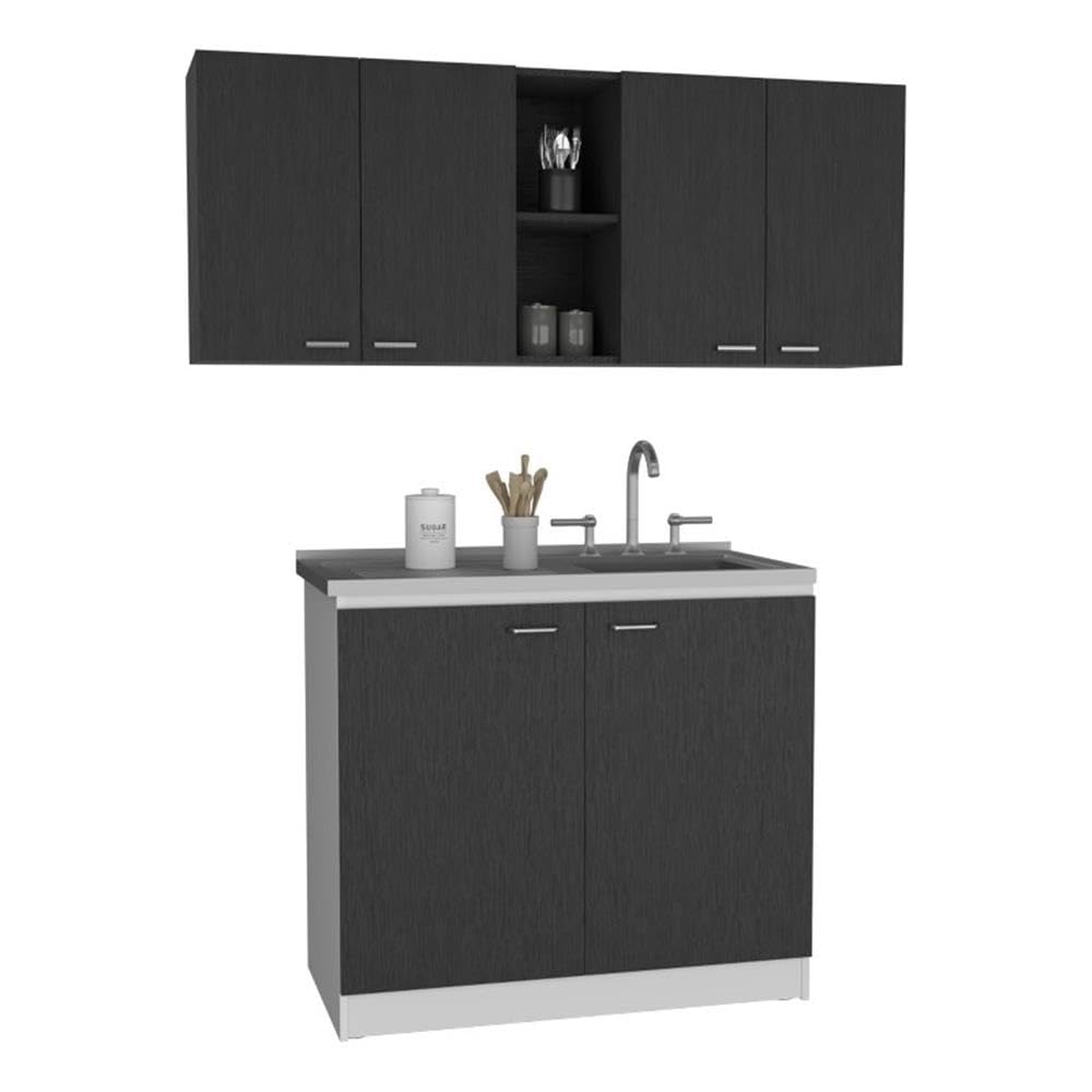 Depot E-Shop Luther 2 Piece Kitchen Set, Wall Cabinet + Utility Sink Cabinet, Black/White