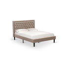 East West Furniture KD16Q-1VL07 2 Piece Queen Size Bed Set - 1 Bed Frame Dark Khaki Linen Fabric Padded and Button Tufted Headboard with 1 Wood Nightstand - Distressed Jacobean Finish Nightstand