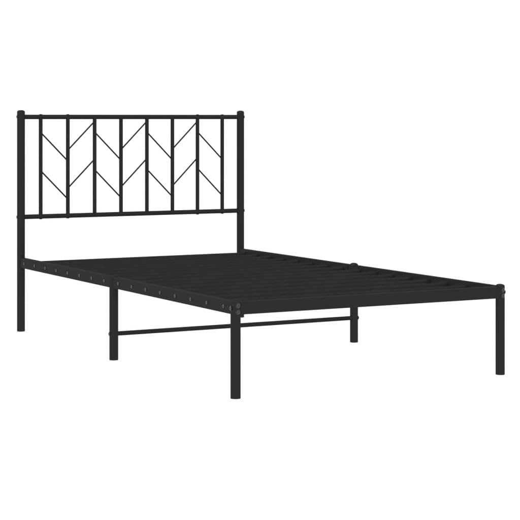 vidaXL Steel Bed Frame with Supportive Headboard and Extra Under-Bed Storage Space - Black Single Bed for Bedroom