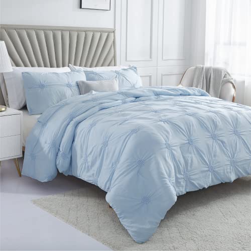 Swift Home Bedding Comforter Sets, Luxury And Lightweight 3-Piece Ruched 3D Floral Pintuck Comforter Sets, Machine Washable - Ba