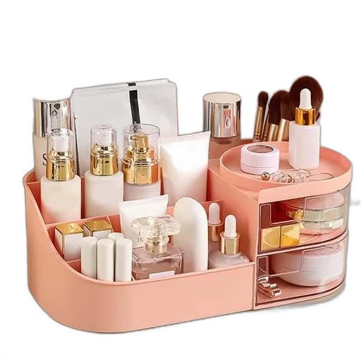 Nurah Cosmetic Organizer Box Drawers Storage Plastic Stationary Box | Make Up Organiser For Women (Pink) Dl 451