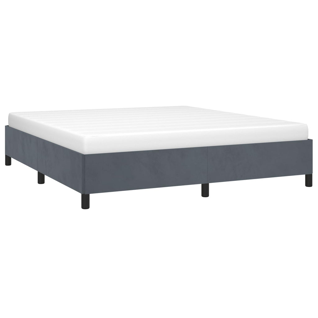 vidaXL King Size Bed Frame with Plywood Slats, Platform Bed Frame, Velvet Upholstered Mattress Foundation, No Box Spring Needed & Easy Assembly, Dark Gray, Without Mattress