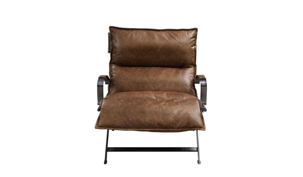 HomeRoots 486585 33 x 28 x 33 in. Brown Top Grain Leather & Steel Lounge Chair