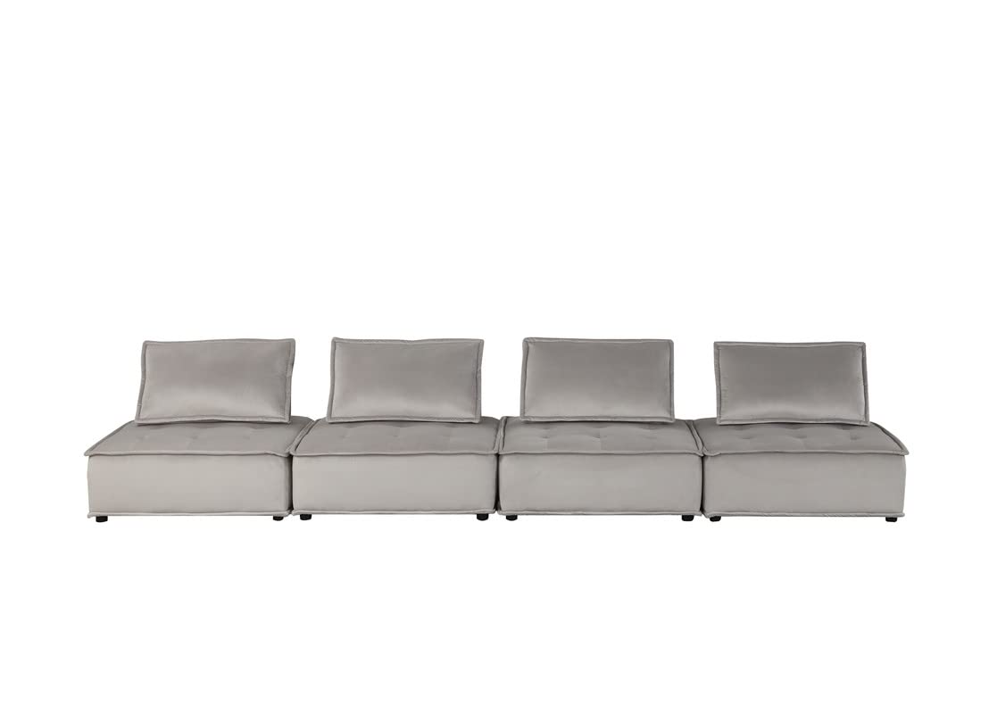 Lilola Home Anna Light Gray Velvet 4-Seater Modular Sofa