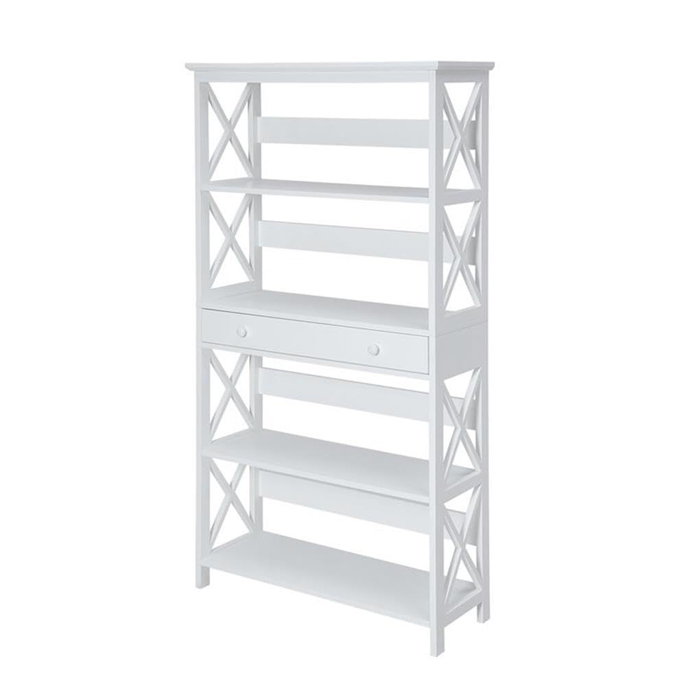 Convenience Concepts Oxford 5 Tier Bookcase with Drawer, White,11.75D x 31.5W x 59.75H