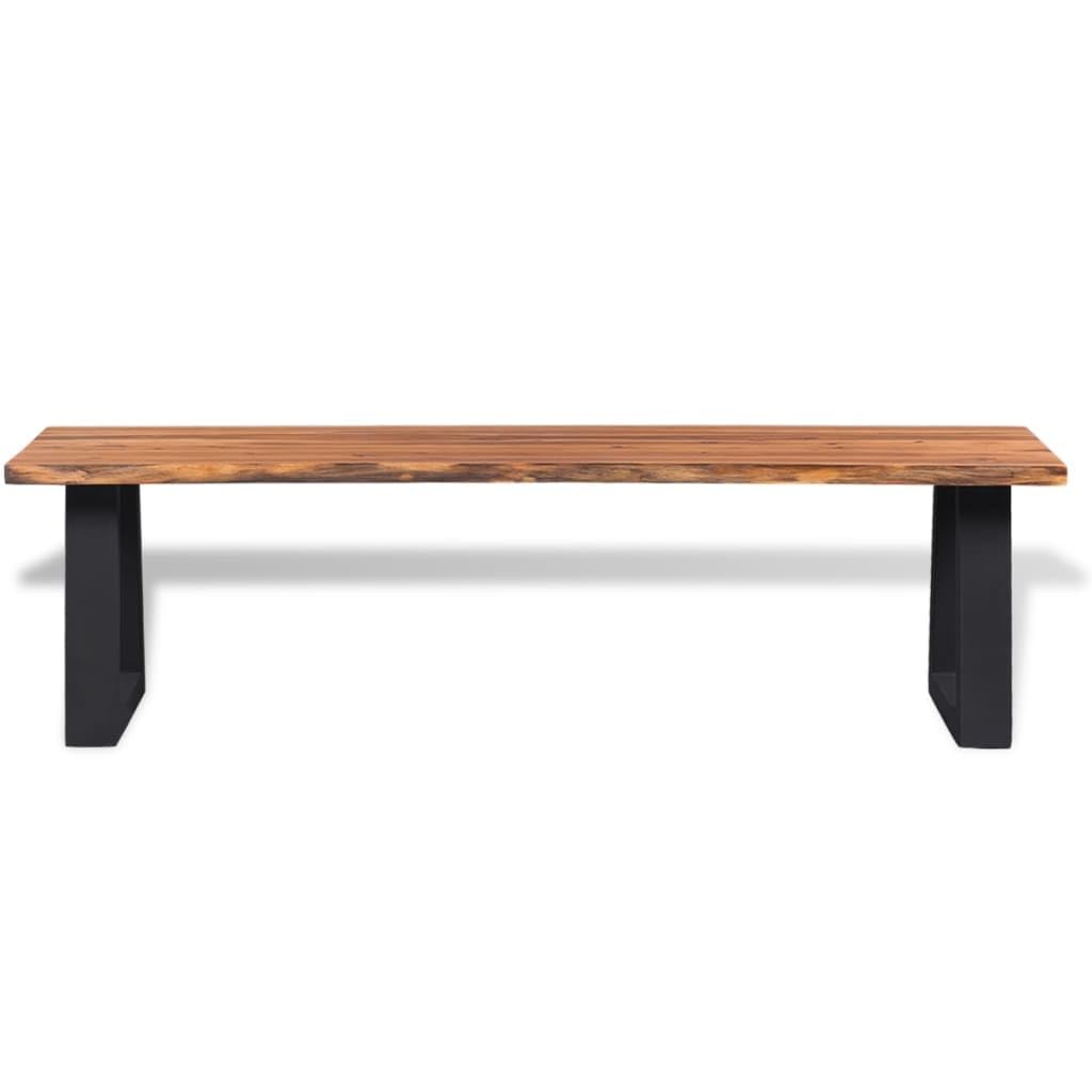 vidaXL Solid Acacia Wood Bench - Industrial Style for Living Room, Hallway or Lounge, Sturdy Construction with U-Shaped Metal Legs and Live Edge Detailing