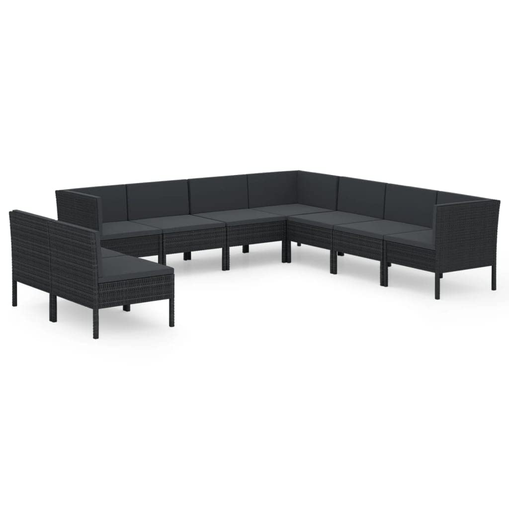 vidaXL Patio Lounge Set 9 Piece with Cushions Outdoor Garden Terrace Wooden Sofa Seating Seat Lounging Set Furniture Poly Rattan Black