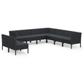 vidaXL Patio Lounge Set 9 Piece with Cushions Outdoor Garden Terrace Wooden Sofa Seating Seat Lounging Set Furniture Poly Rattan Black