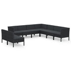 vidaXL Patio Lounge Set 9 Piece with Cushions Outdoor Garden Terrace Wooden Sofa Seating Seat Lounging Set Furniture Poly Rattan Black