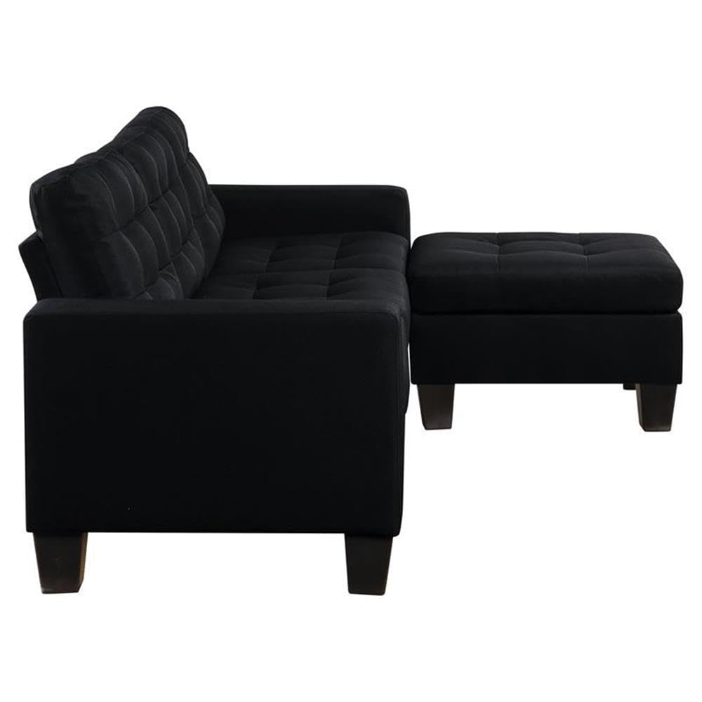 Acme Earsom Tufted Linen Fabric Upholstery Sofa with Ottoman in Black