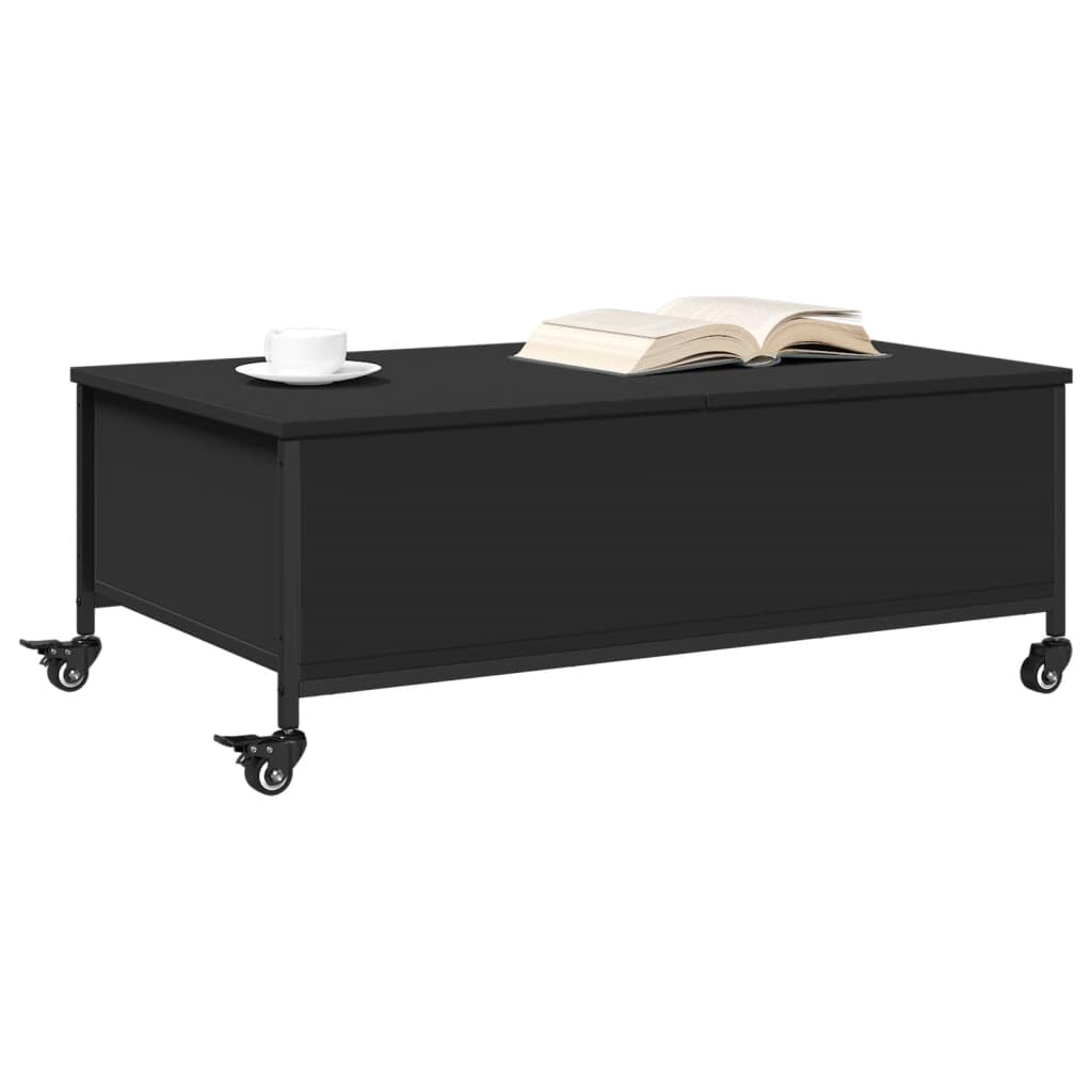 vidaXL Engineered Wood Coffee Table on Wheels - Black Modern Mobile Side Table with Storage, 35.8&quot;x21.7&quot;x13.4&quot;