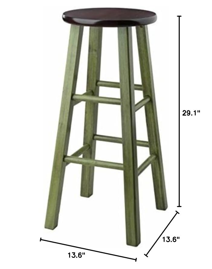 Ergode Wood Ivy 29' Bar Stool - Rustic Green Finish, 13' Round Walnut Seat - Stable, Comfortable, and Versatile - Perfect for Kitchen or Family Room - No Assembly Required